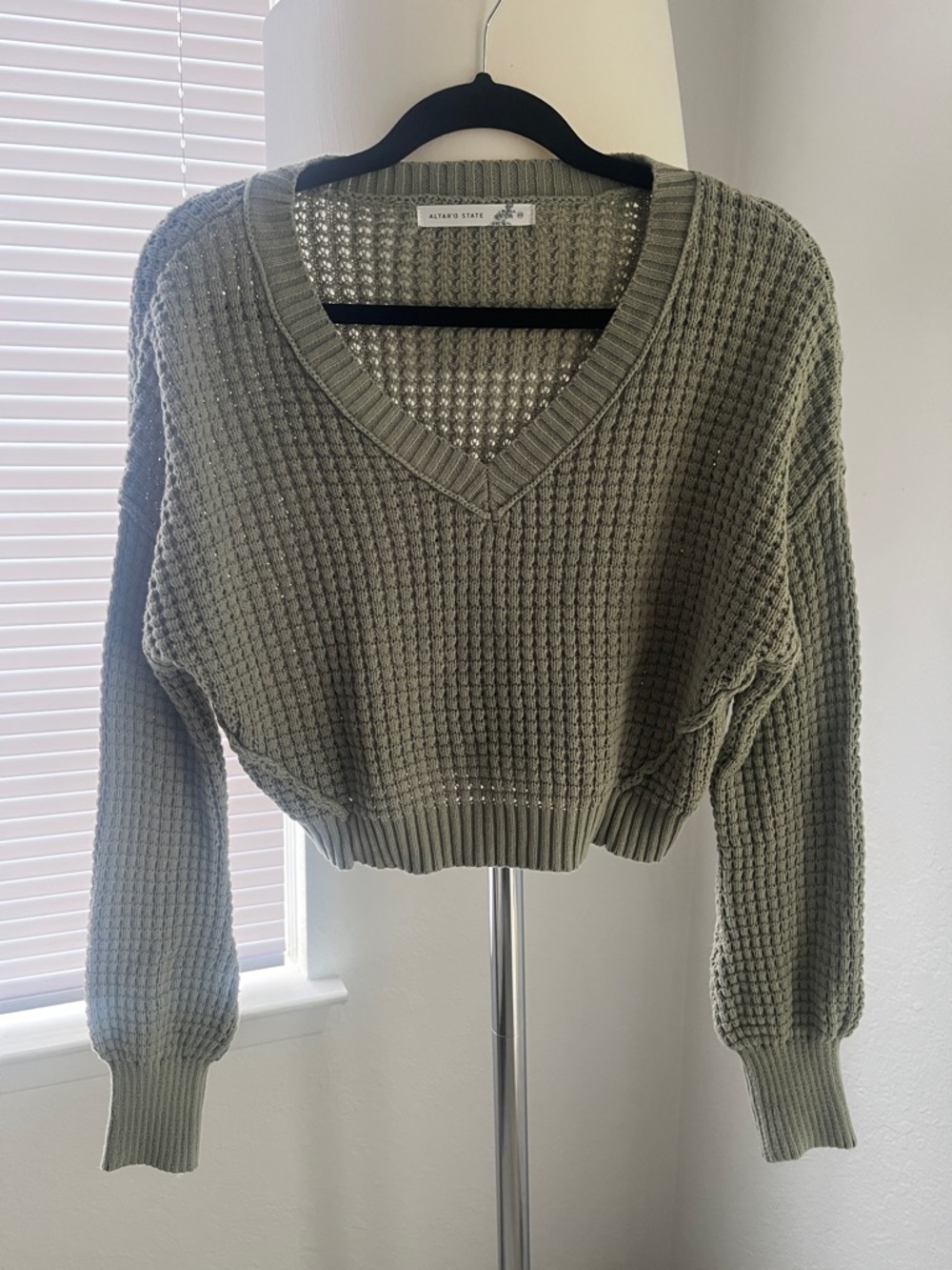 Altar’d State V-Neck Waffle Knit Cropped Sweater